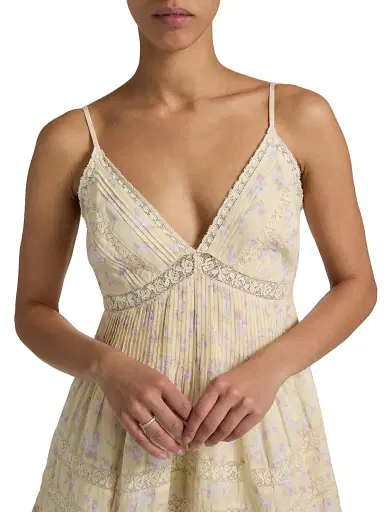 LoveShackFancy Women's Alonna Floral Cotton V-Neck Minidress - Lemon Spritz - Size Large | Thumbnail 6