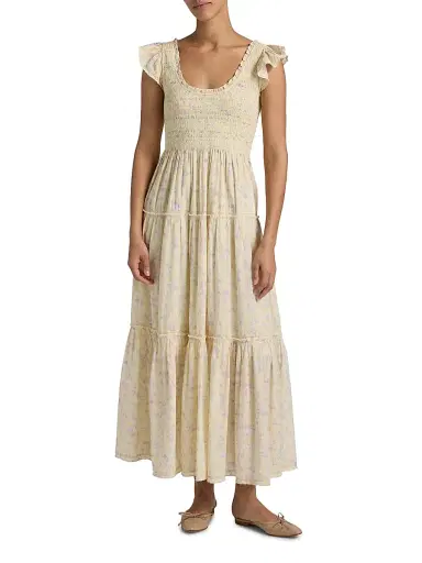 LoveShackFancy Women's Chessie Floral Cotton Scoopneck Maxi Dress - Lemon Spritz - Size Large | Thumbnail 3 LoveShackFancy Women's Chessie Floral Cotton Scoopneck Maxi Dress - Lemon Spritz - Size Large | Thumbnail 3