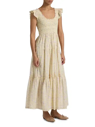 LoveShackFancy Women's Chessie Floral Cotton Scoopneck Maxi Dress - Lemon Spritz - Size Large | Thumbnail 4 LoveShackFancy Women's Chessie Floral Cotton Scoopneck Maxi Dress - Lemon Spritz - Size Large | Thumbnail 4