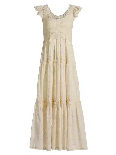 LoveShackFancy Women's Chessie Floral Cotton Scoopneck Maxi Dress - Lemon Spritz - Size Large | Thumbnail 1 LoveShackFancy Women's Chessie Floral Cotton Scoopneck Maxi Dress - Lemon Spritz - Size Large | Thumbnail 1