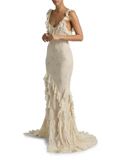LoveShackFancy Women's Roseline Floral Ruffled Mermaid Maxi Dress - Sweet Jasmine - Size 12 | Thumbnail 4 LoveShackFancy Women's Roseline Floral Ruffled Mermaid Maxi Dress - Sweet Jasmine - Size 12 | Thumbnail 4