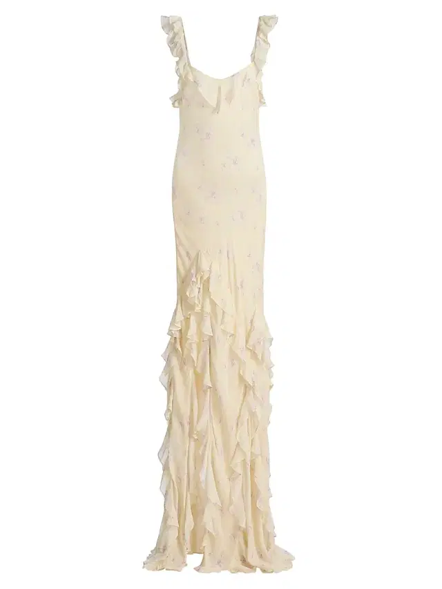 LoveShackFancy Women's Roseline Floral Ruffled Mermaid Maxi Dress - Sweet Jasmine
