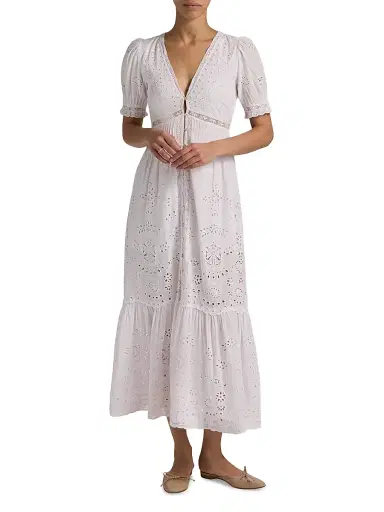 LoveShackFancy Women's Tarragon Broderie Anglaise V-Neck Maxi Dress | Thumbnail 2