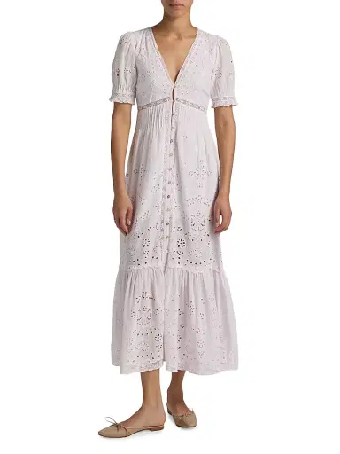 LoveShackFancy Women's Tarragon Broderie Anglaise V-Neck Maxi Dress | Thumbnail 3