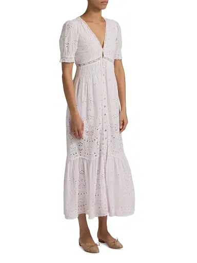 LoveShackFancy Women's Tarragon Broderie Anglaise V-Neck Maxi Dress | Thumbnail 4