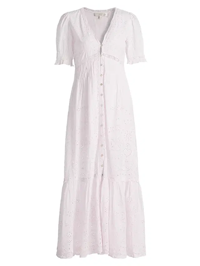 LoveShackFancy Women's Tarragon Broderie Anglaise V-Neck Maxi Dress - Pale Lilac
