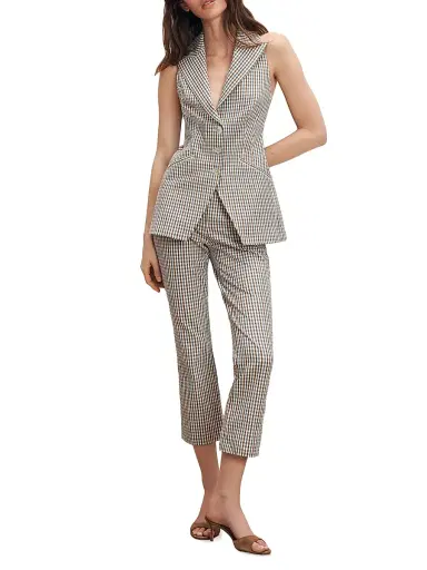 Veronica Beard Women's Costa Gingham Tailored Vest - Acorn Multi - Size 2 | Thumbnail 2 Veronica Beard Women's Costa Gingham Tailored Vest - Acorn Multi - Size 2 | Thumbnail 2