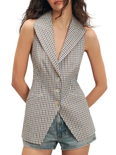 Veronica Beard Women's Costa Gingham Tailored Vest - Acorn Multi - Size 2 | Thumbnail 3 Veronica Beard Women's Costa Gingham Tailored Vest - Acorn Multi - Size 2 | Thumbnail 3