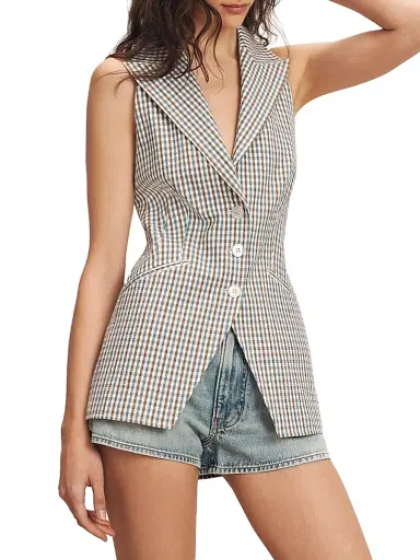 Veronica Beard Women's Costa Gingham Tailored Vest - Acorn Multi - Size 2 | Thumbnail 4 Veronica Beard Women's Costa Gingham Tailored Vest - Acorn Multi - Size 2 | Thumbnail 4
