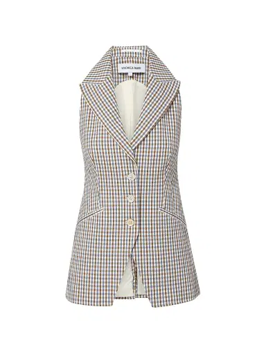 Veronica Beard Women's Costa Gingham Tailored Vest - Acorn Multi - Size 2 | Thumbnail 1 Veronica Beard Women's Costa Gingham Tailored Vest - Acorn Multi - Size 2 | Thumbnail 1