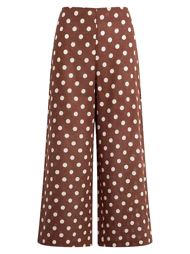 Women's The Mariel Polka Dot Linen-Cotton Pants - Chocolate Ecru Dot