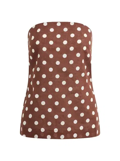Joe's Jeans Women's The Mariel Polka Dot Strapless Top - Chocolate Ecru Dot - Size XS | Thumbnail 1