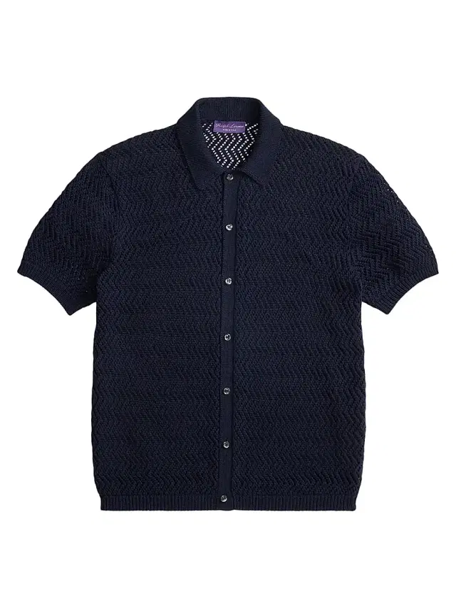Men's Textured Cotton Short-Sleeve Cardigan - Classic Chairman Navy
