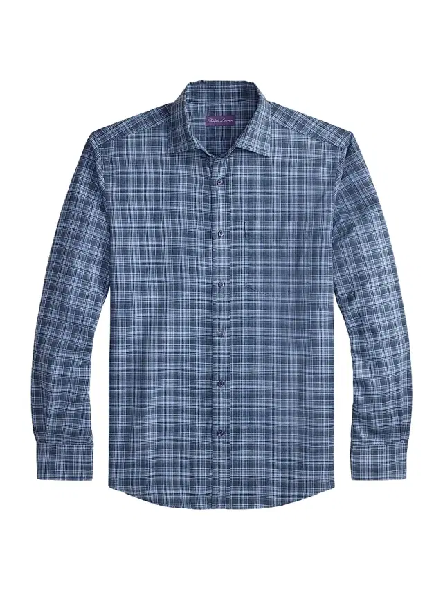 Men's Aston Brushed Cotton Plaid Button-Front Shirt - Vintage Indigo Plaid