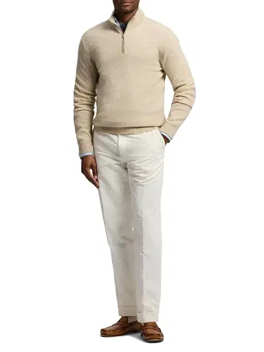 Ralph Lauren Purple Label Men's Birdseye Cashmere Quarter-Zip Sweater - Champagne Melange | Thumbnail 2