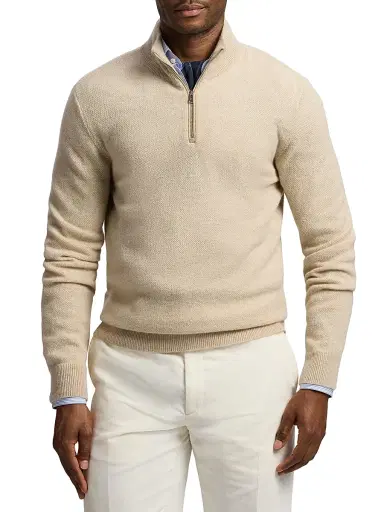 Ralph Lauren Purple Label Men's Birdseye Cashmere Quarter-Zip Sweater - Champagne Melange | Thumbnail 3