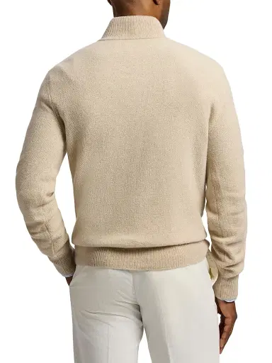 Ralph Lauren Purple Label Men's Birdseye Cashmere Quarter-Zip Sweater - Champagne Melange | Thumbnail 5