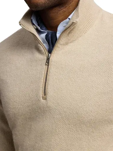 Ralph Lauren Purple Label Men's Birdseye Cashmere Quarter-Zip Sweater - Champagne Melange | Thumbnail 7