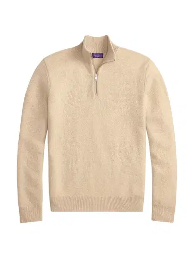 Ralph Lauren Purple Label Men's Birdseye Cashmere Quarter-Zip Sweater - Champagne Melange | Thumbnail 1