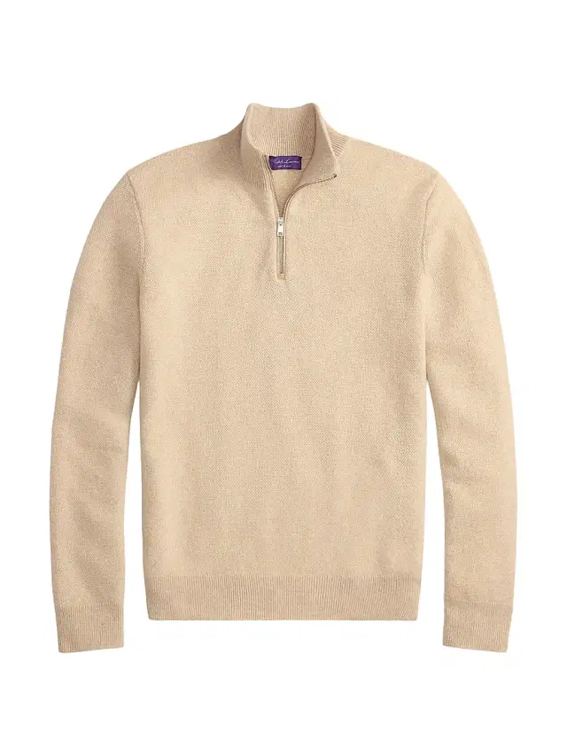 Men's Birdseye Cashmere Quarter-Zip Sweater - Champagne Melange