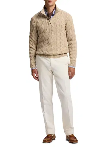 Ralph Lauren Purple Label Men's Cable-Knit Mockneck Cashmere Sweater - Champagne Melange | Thumbnail 2