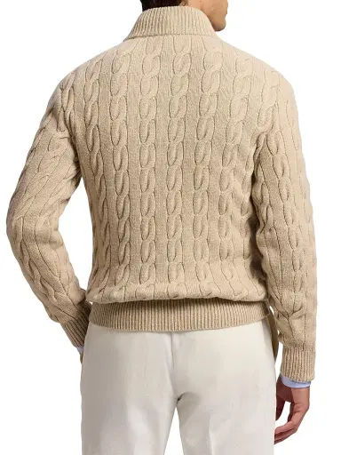 Ralph Lauren Purple Label Men's Cable-Knit Mockneck Cashmere Sweater - Champagne Melange | Thumbnail 5
