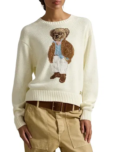 Polo Ralph Lauren Women's Traveler Bear Cotton Sweater - Parchment Cream | Thumbnail 3 Polo Ralph Lauren Women's Traveler Bear Cotton Sweater - Parchment Cream | Thumbnail 3