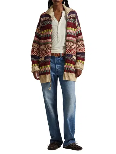 Polo Ralph Lauren Women's Geometric Cotton-Wool Cardigan - Brick Multi | Thumbnail 2