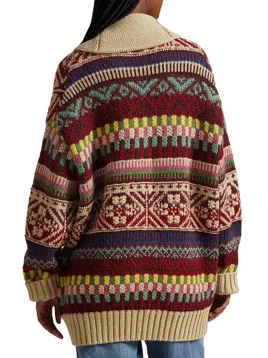 Polo Ralph Lauren Women's Geometric Cotton-Wool Cardigan - Brick Multi | Thumbnail 4