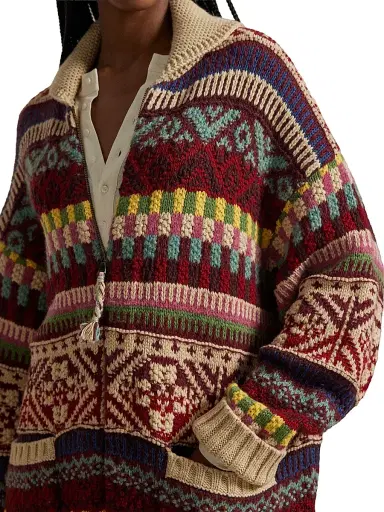 Polo Ralph Lauren Women's Geometric Cotton-Wool Cardigan - Brick Multi | Thumbnail 5