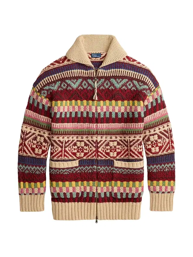 Polo Ralph Lauren Women's Geometric Cotton-Wool Cardigan - Brick Multi