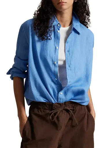 Polo Ralph Lauren Women's Solid Linen Button-Front Shirt - Blue | Thumbnail 3