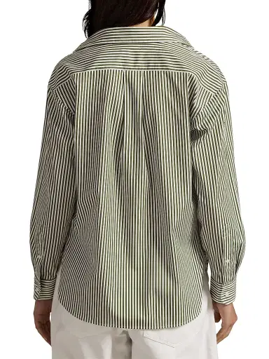 Polo Ralph Lauren Women's Striped Cotton Button-Front Shirt - Supply Olive White | Thumbnail 5
