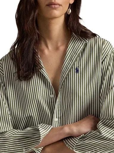 Polo Ralph Lauren Women's Striped Cotton Button-Front Shirt - Supply Olive White | Thumbnail 7