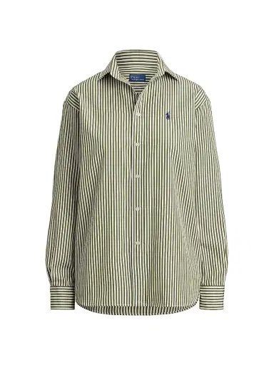 Polo Ralph Lauren Women's Striped Cotton Button-Front Shirt - Supply Olive White | Thumbnail 1