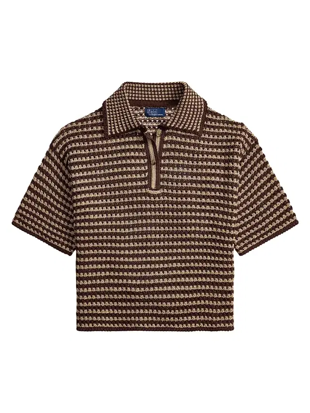 Polo Ralph Lauren Women's Textured-Stripe Polo Shirt - Chocolate Stripe