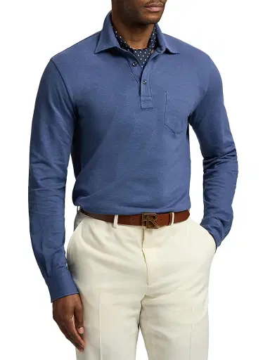 Ralph Lauren Purple Label Men's Cotton-Cashmere Piqué Polo Shirt - Vintage Indigo | Thumbnail 3 Ralph Lauren Purple Label Men's Cotton-Cashmere Piqué Polo Shirt - Vintage Indigo | Thumbnail 3