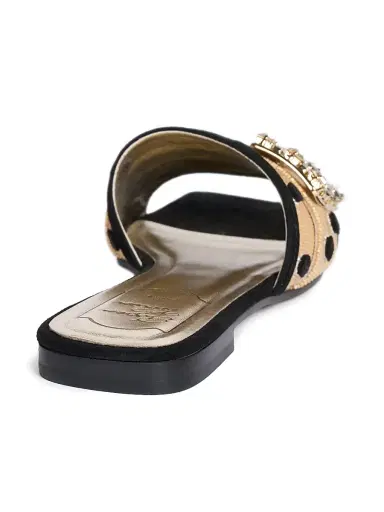 Roger Vivier Women's Tres Vivier Suede-Raffia Mules - Crema Chiaro Nero | Thumbnail 3 Roger Vivier Women's Tres Vivier Suede-Raffia Mules - Crema Chiaro Nero | Thumbnail 3