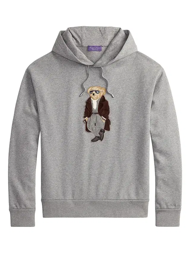 Ralph Lauren Purple Label Men's Polo Bear Cotton-Cashmere Fleece Hoodie - Classic Light Grey Melange