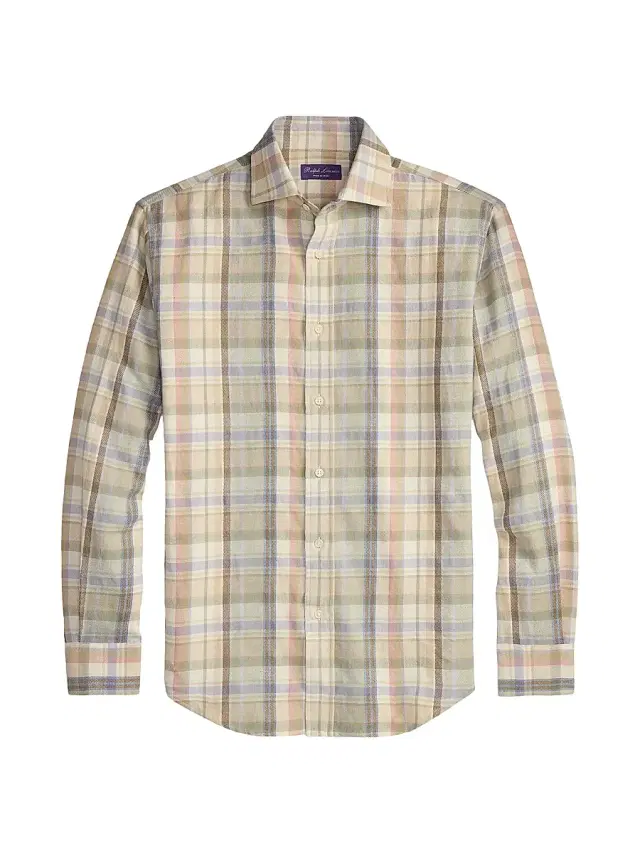Ralph Lauren Purple Label Men's Plaid Hemp-Cotton Shirt - Cream Multi