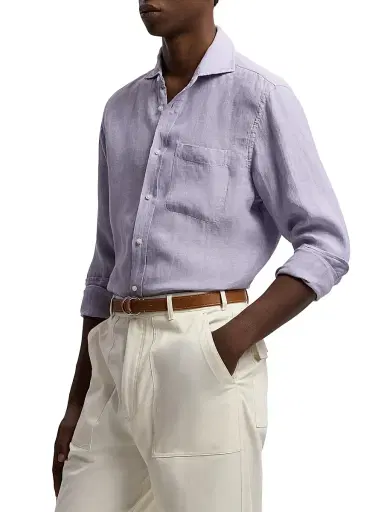 Ralph Lauren Purple Label Men's Linen Chambray Shirt - Wisteria Purple | Thumbnail 4