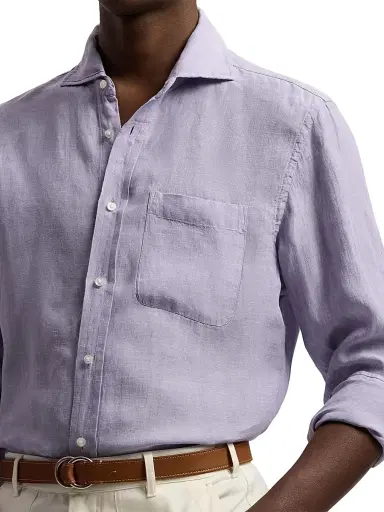 Ralph Lauren Purple Label Men's Linen Chambray Shirt - Wisteria Purple | Thumbnail 6