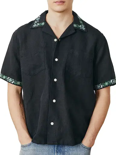 Corridor Men's Harmony Embroidered Short-Sleeve Shirt - Black | Thumbnail 1 Corridor Men's Harmony Embroidered Short-Sleeve Shirt - Black | Thumbnail 1