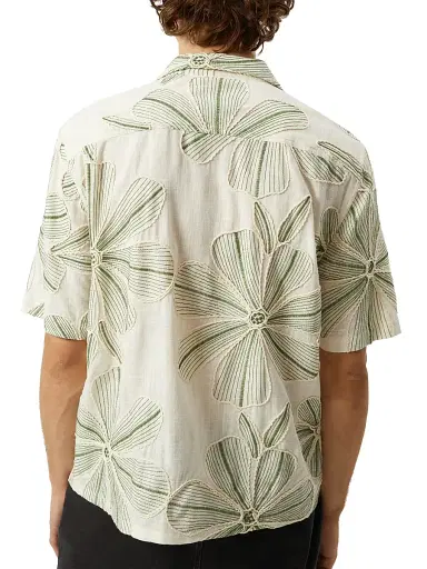 Corridor Men's Textured Floral Appliqué Camp Shirt - Natural | Thumbnail 3 Corridor Men's Textured Floral Appliqué Camp Shirt - Natural | Thumbnail 3