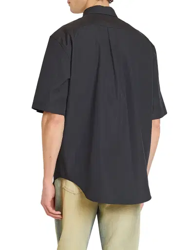 Balmain Men's Logo Embroidered Poplin Short-Sleeve Shirt - Noir | Thumbnail 5 Balmain Men's Logo Embroidered Poplin Short-Sleeve Shirt - Noir | Thumbnail 5