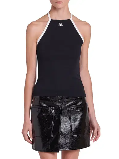 Courrèges Women's Contrast Tie-Back Tank - Black Heritage White | Thumbnail 3