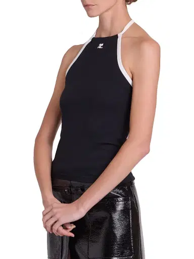 Courrèges Women's Contrast Tie-Back Tank - Black Heritage White | Thumbnail 4