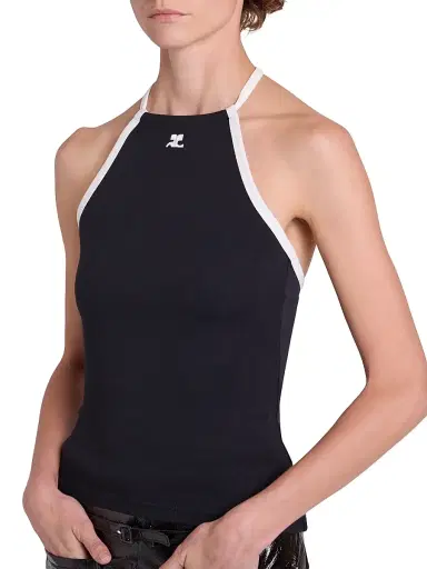 Courrèges Women's Contrast Tie-Back Tank - Black Heritage White | Thumbnail 6