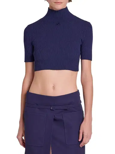 Courrèges Women's Rib-Knit Crop Top - Work Blue | Thumbnail 3