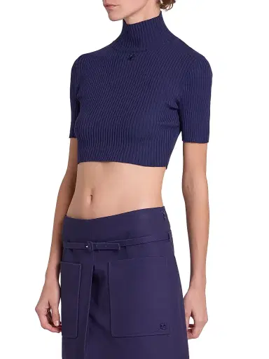 Courrèges Women's Rib-Knit Crop Top - Work Blue | Thumbnail 4
